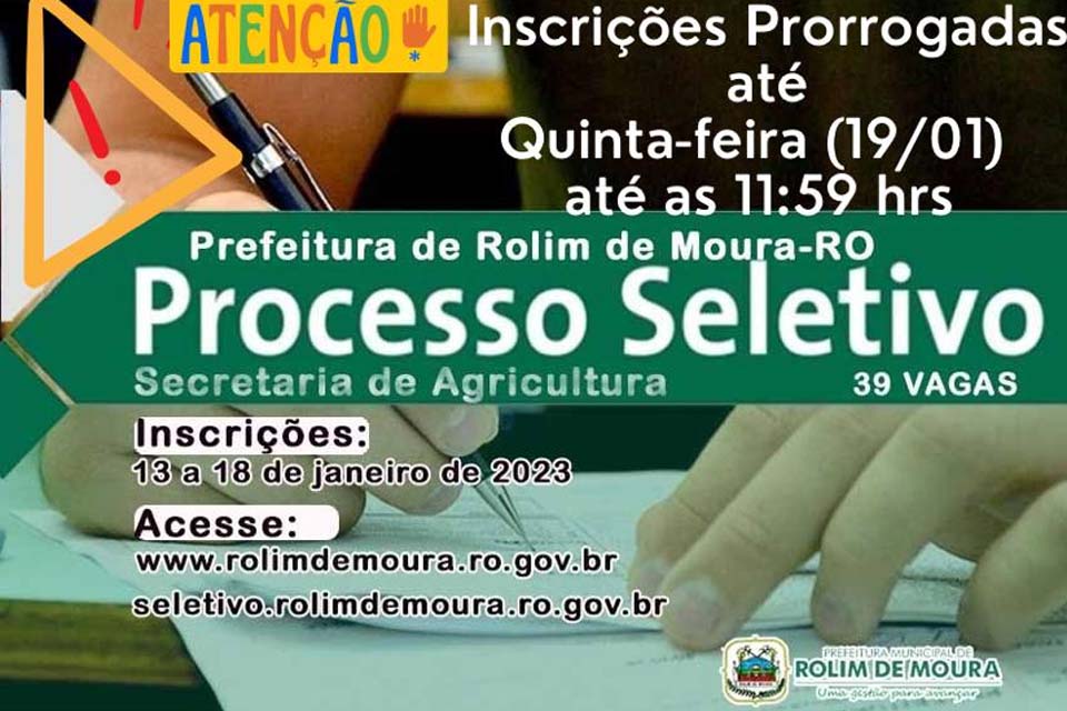 Prefeitura prorroga inscrições para processo seletivo da Secretaria de Agricultura