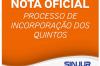 Nota oficial do SINJUR sobre o processo de incoporação dos quintos; trata-se de um processo de grande relevância