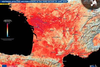 Imagem de satélite mostra calor extremo acima de 50ºC na França e na Espanha