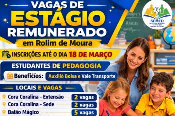 Semed abre novas vagas de estágio remunerado para estudantes de Pedagogia