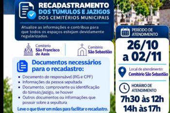 Prefeitura realiza recadastramento dos túmulos e jazigos dos cemitérios municipais São Francisco de Assis e São Sebastião