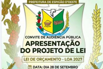 Prefeitura de Espigão do Oeste convida população para partcipar de Audiência Púbica