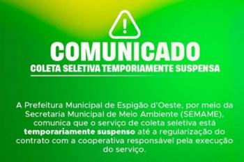 Coleta seletiva está temporariamente suspensa em Espigão do Oeste