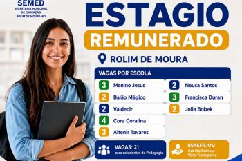 SEMED de Rolim de Moura abre 21 vagas de estágio remunerado para estudantes de Pedagogia