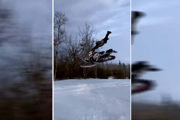 Snowmobile cai de cara na neve após errar manobra 