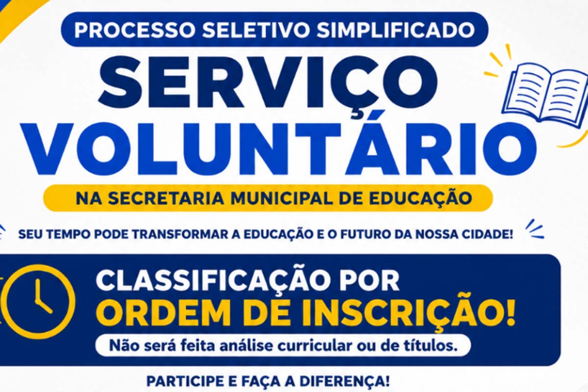 Prefeitura abre Processo Seletivo Simplificado com 250 vagas para serviço voluntário na Educação