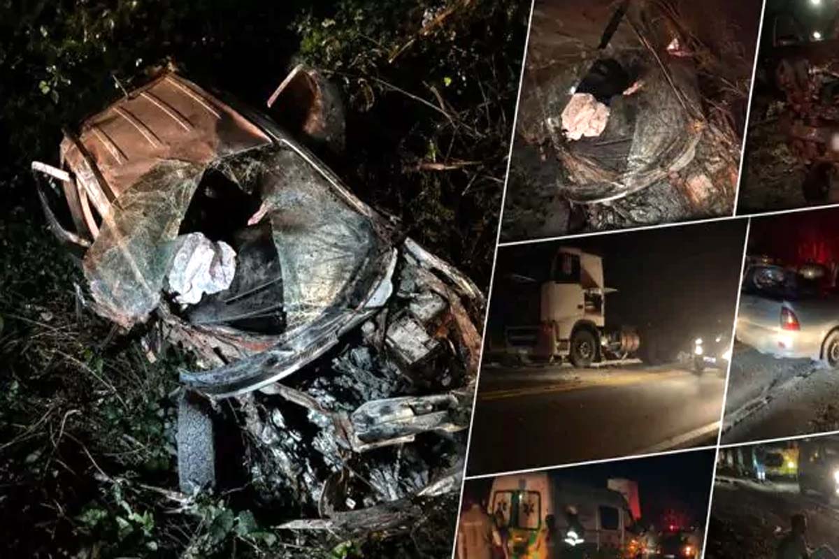  Família escapa após carro atingir carreta e capotar na BR-364