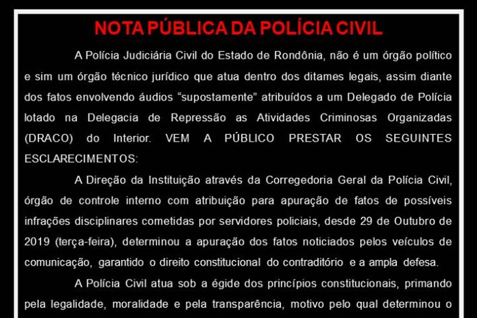 As instituições são do tamanho de seus representantes: vazamentos da Pau Oco colocam Polícia Civil de Rondônia na berlinda