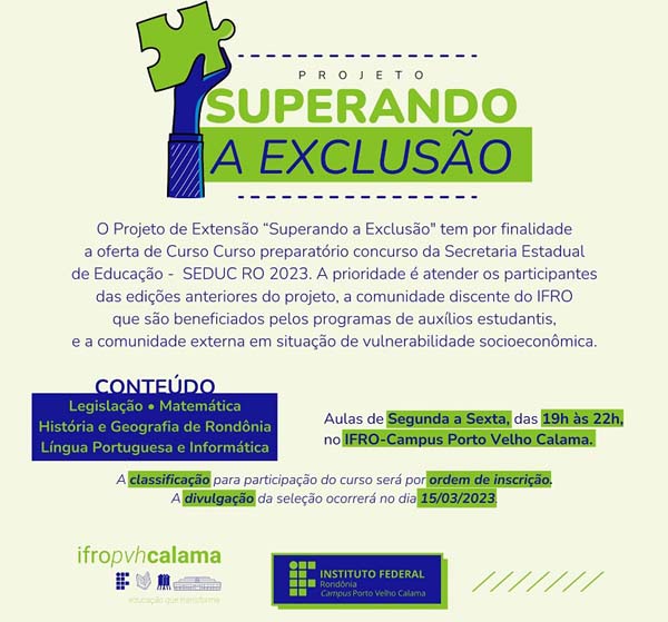 Campus Calama do IFRO irá oferecer curso preparatório para concurso da Secretaria de Estado da Educação