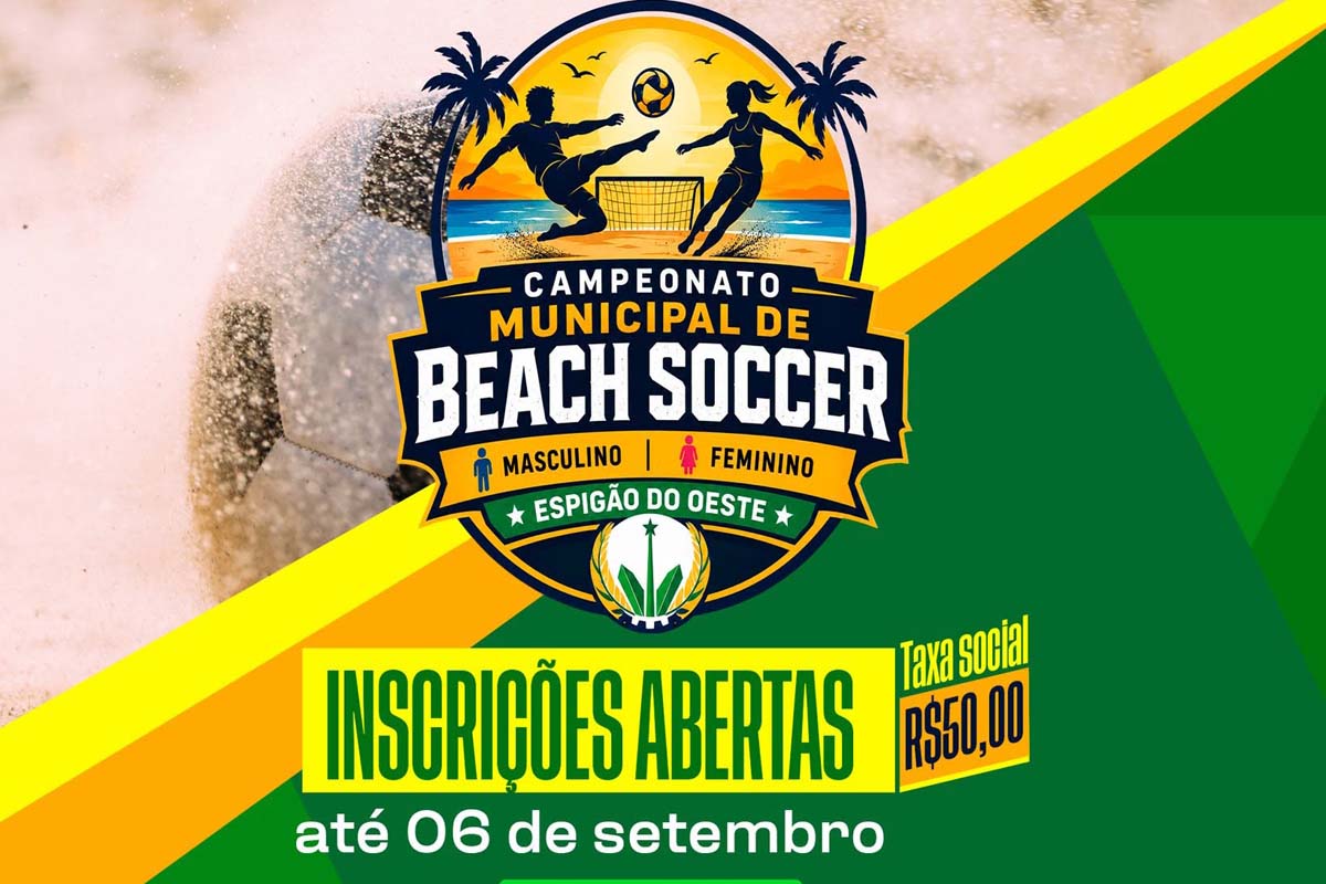 Campeonato Municipal de Beach Soccer abre inscrições em Espigão com premiação de até R$ 1,5 mil