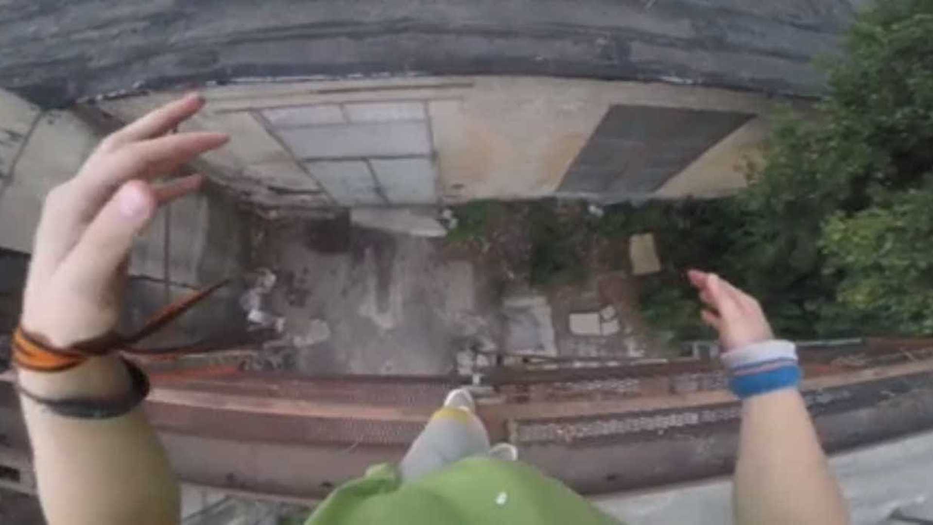 Por um fio: salto de Parkour  quase acaba em tragédia