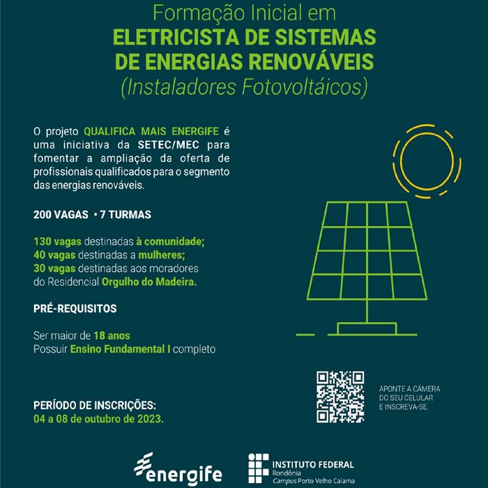 IFRO Calama vai oferecer Curso de Eletricista de Sistemas de Energias Renováveis