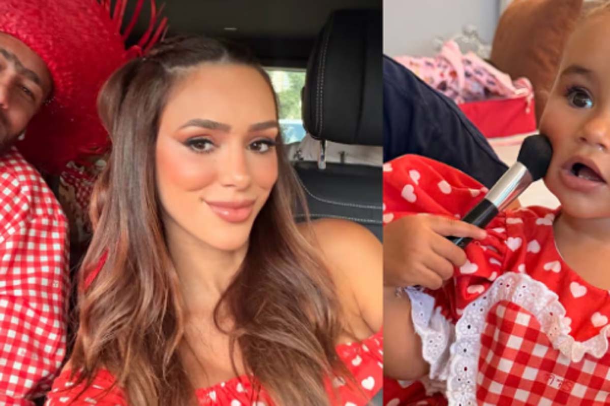 Neymar, Bruna Biancardi e a filha Mel combinam looks caipiras para festa junina fora de época