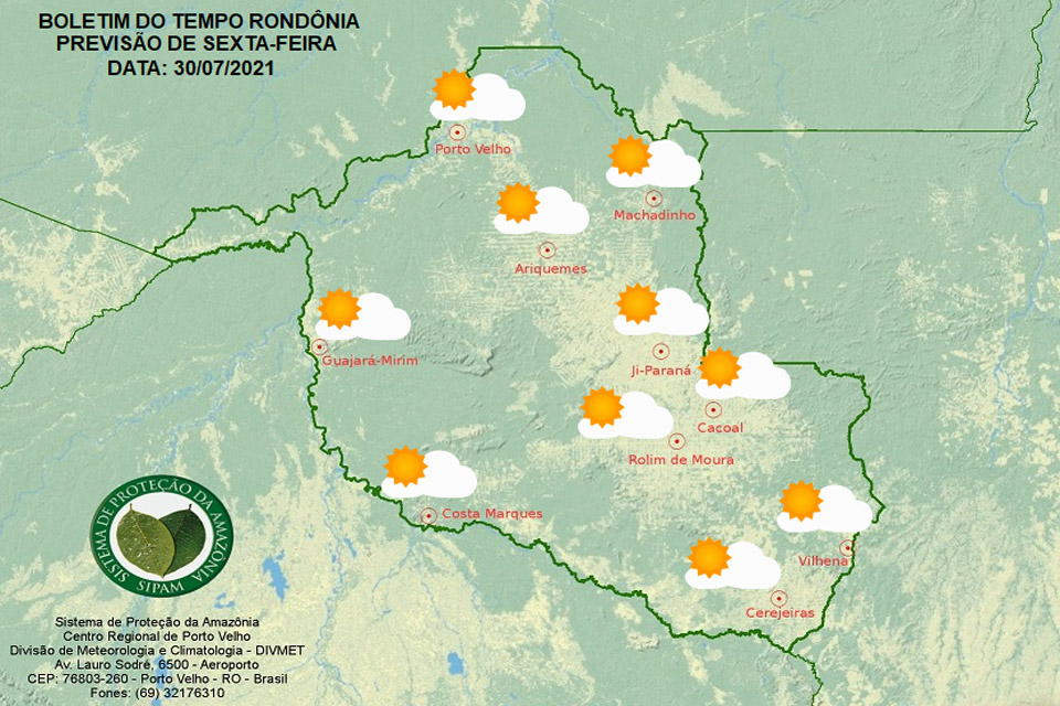 Confira a previsão do tempo para esta sexta-feira em Rondônia