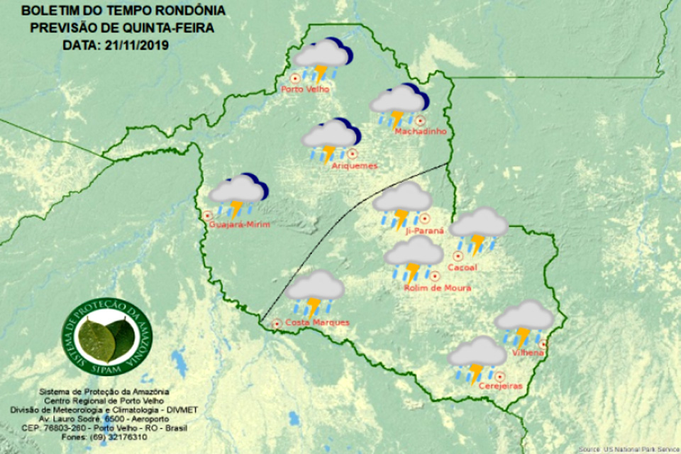 Confira a previsão do tempo para esta quinta-feira em Rondônia