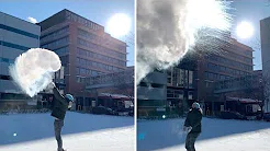 Mulher joga água fervente pra cima e congela 