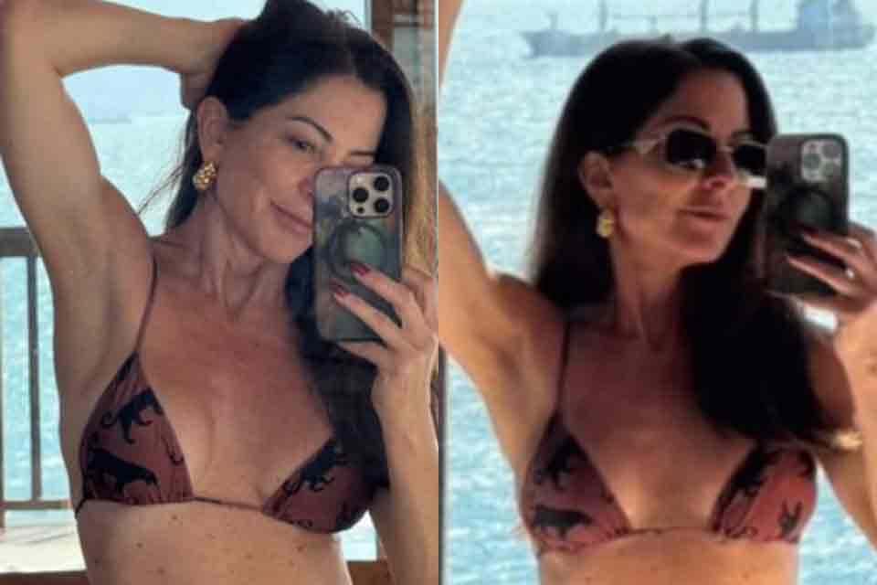 Ana Paula Padrão posa de biquíni e brinca: “Meu tipo de inverno preferido”