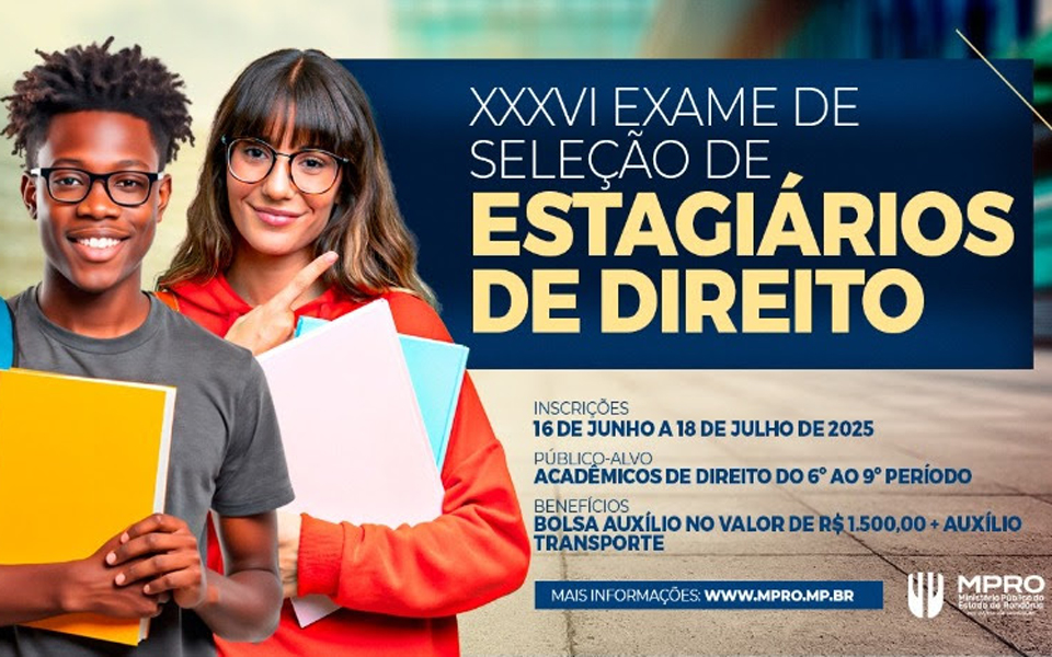 Inscrições abertas: MPRO seleciona estudantes de Direito para programa de estágio