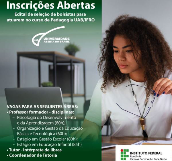 Últimos dias para inscrição no edital de seleção de bolsistas para atuar no curso de Pedagogia UAB/IFRO