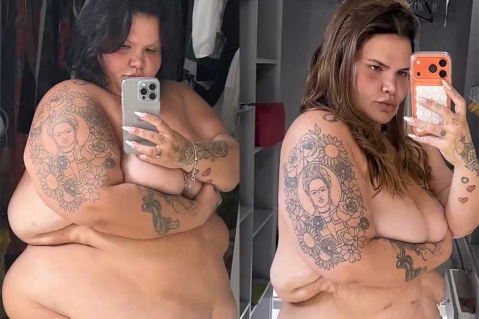 Thais Carla surge nua ao comparar fotos e revela 85 kg eliminados
