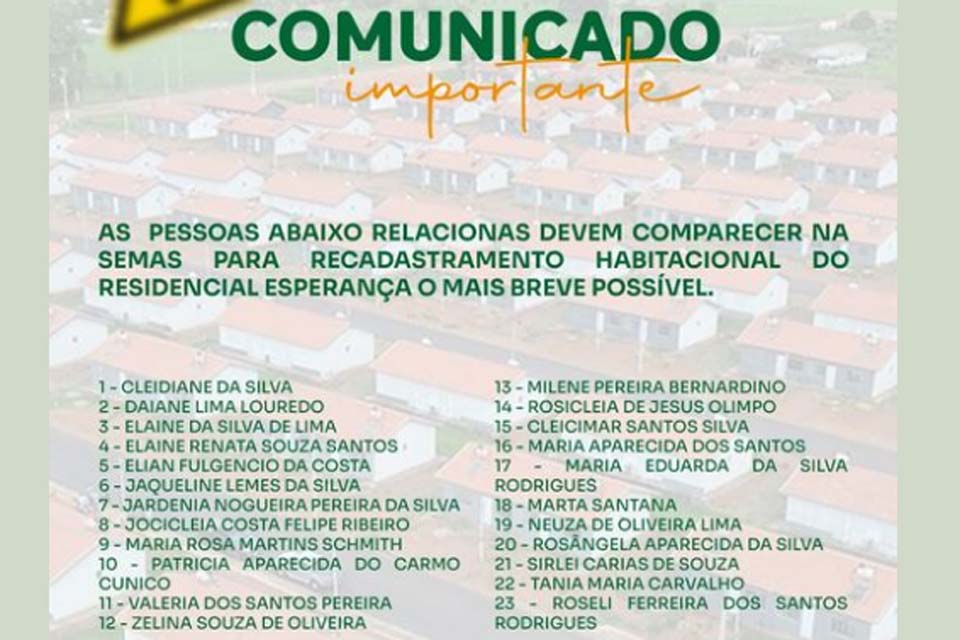 Prefeitura de Espigão do Oeste realiza o recadastramento habitacional dos beneficiários do Residencial Esperança