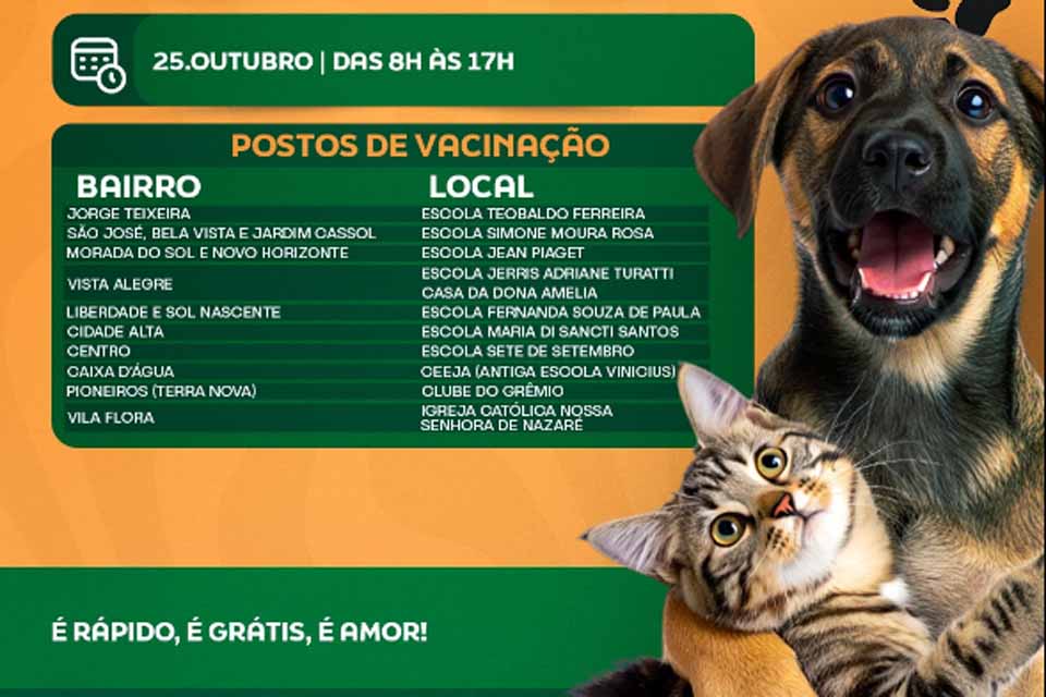 Espigão do Oeste convida população para o Dia D da vacinação antirrábica