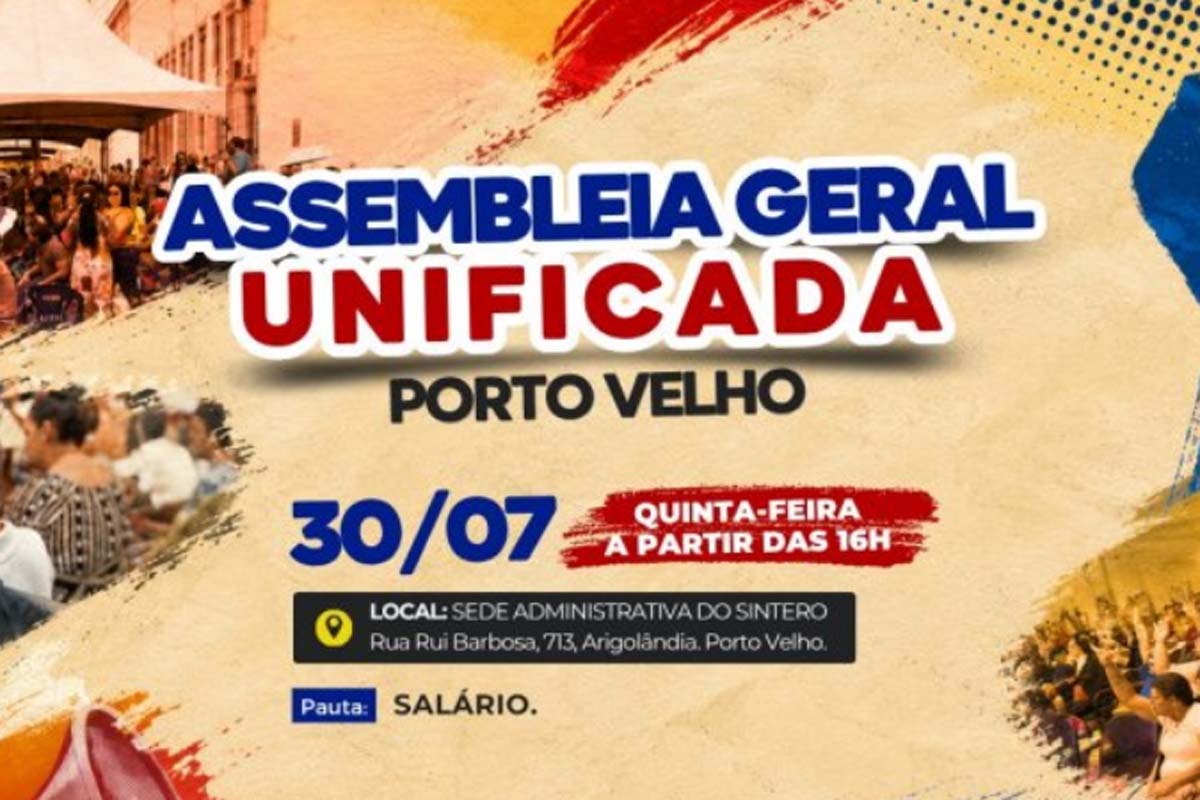 SINTERO convoca trabalhadores em educação para Assembleia Geral Extraordinária