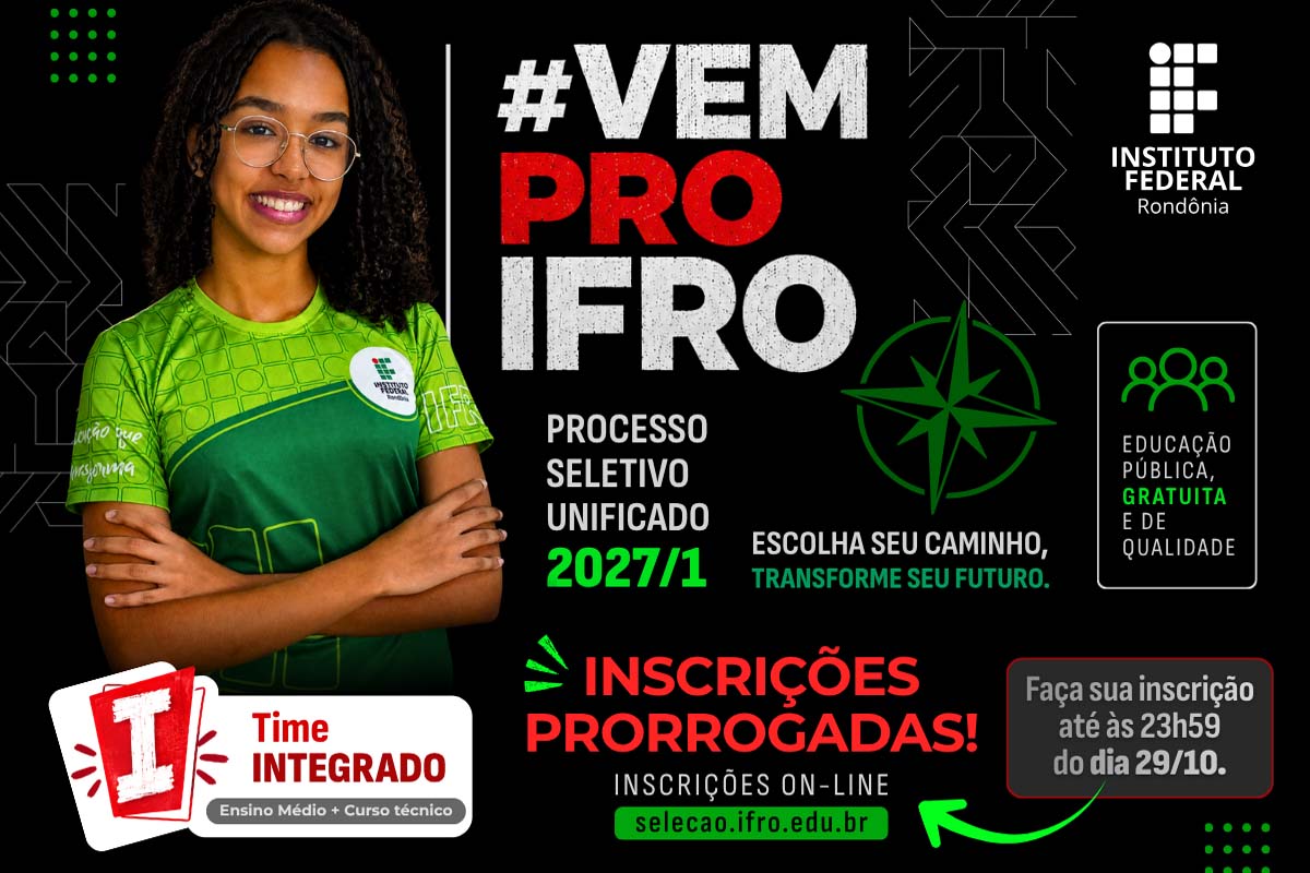 Inscrições para cursos técnicos integrados do IFRO são prorrogadas
