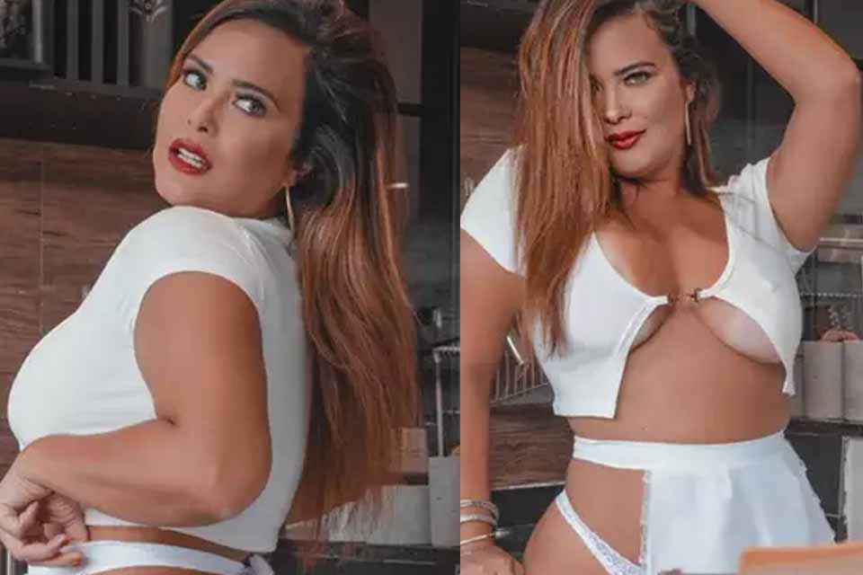 Geisy Arruda sensualiza em ensaio na cozinha: “Com a mão na massa!”